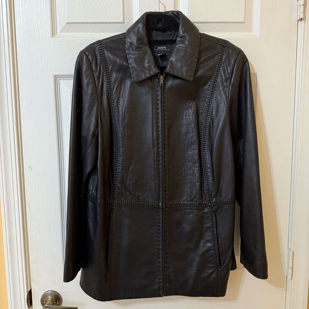 Alfani Outerwear 100% Leather Classic Full Zip Black Jacket Soft Women's 1X NWOT
